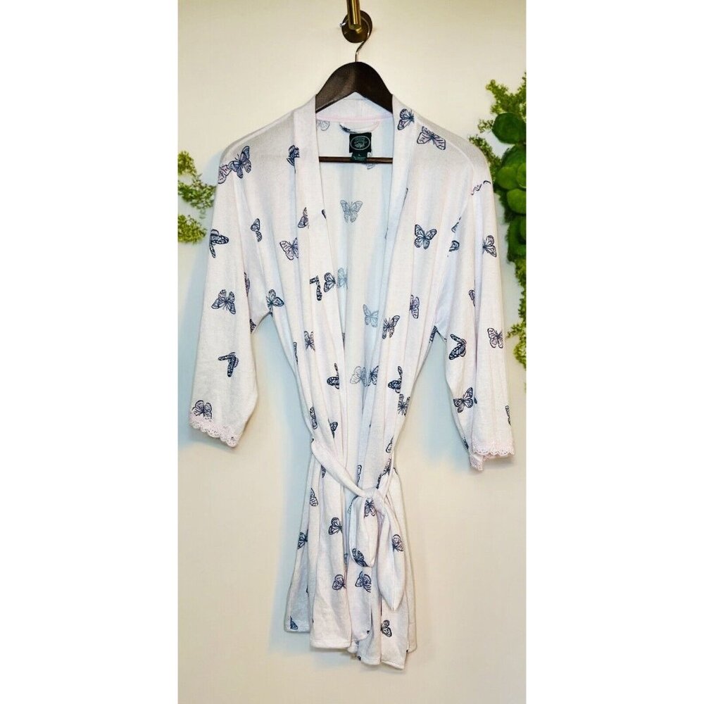 Laura Ashley Womens L Lightweight Wrapstyle Robe Light Pink Butterfly Sash ($59)